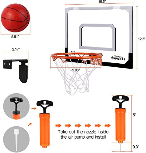 SUPER JOY Mini Basketball Hoop Over The Door Wall Mounted Basketball Hoop Set