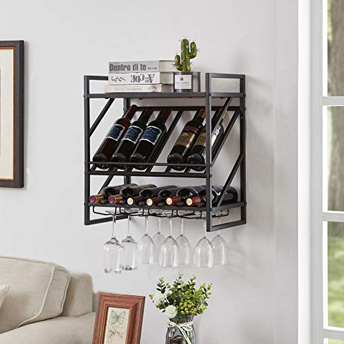 HOMBAZAAR Wall Mounted Wine Rack Display Shelf Industrial Wine Racks - Brown