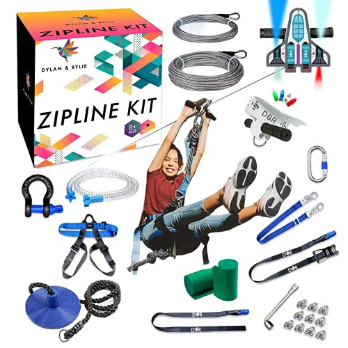 Zipline Kit 120ft Zip Line With Brake, Safety Harness Seat B08Y5YFSZN - Black New