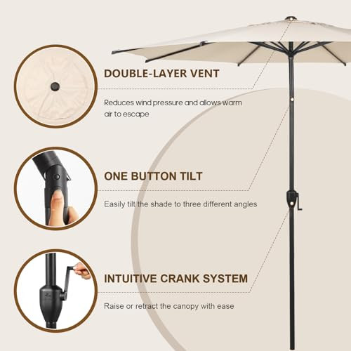 ABBA PATIO OUTDOOR 11-FT. CENTER POLE PATIO UMBRELLA W/ 8 RIBS, BEIGE New