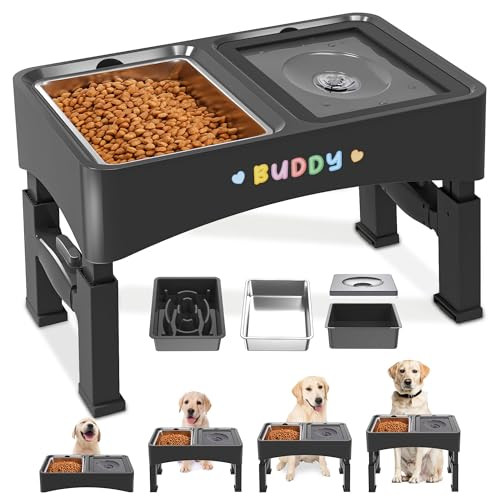 DECFLOW 3-IN-1 ELEVATED DOG BOWLS WITH 4 HEIGHT ADJUSTABLE RAISED STAND - BLACK