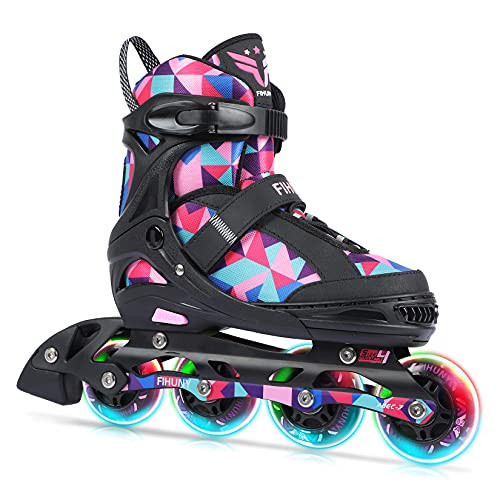 FIHUNY Adjustable Inline Skates for Kids and Adults Light Up Wheels -Pink New