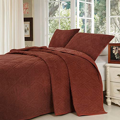 B0BW97V2B9 DOWN HOME 3 Pieces Chenille Quilt Set Modern Diamond Stitch KING New
