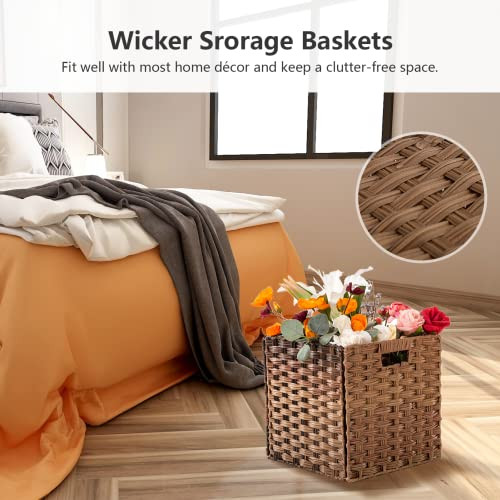OMERAI Wicker Storage Baskets Set of 4 Foldable Cube Rattan Baskets New