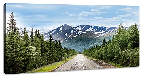 JUFENGART Canvas Art Landscape Mountain Railroad 1 Panel 20X40inch - Blue-green New