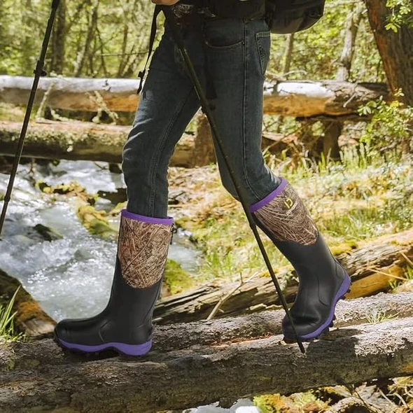 DRYCODE RUBBER BOOTS WOMEN STEEL SHANK HUNTING BOOTS - SIZE: 7 - PURPLE/BLACK