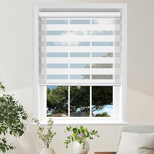 MiLin Cordless Zebra Shades Blinds for Windows, 47" W x 64" H - Snow White New