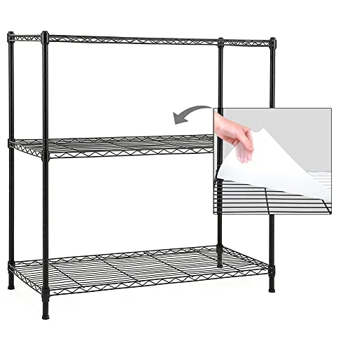 EZPEAKS 3-Shelf Shelving Unit with 3-Shelf Liners, Steel, Adjustable, Black New