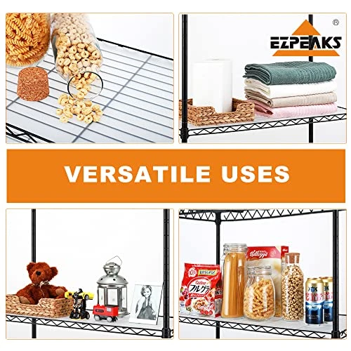 EZPEAKS 3-Shelf Shelving Unit with 3-Shelf Liners, Steel, Adjustable, Black New