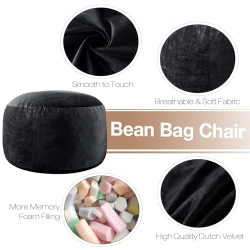 WhatsBedding [Velvet Fabric] 3 ft Chair,Soft Faux Fur Fabric,Black,3 Foot New