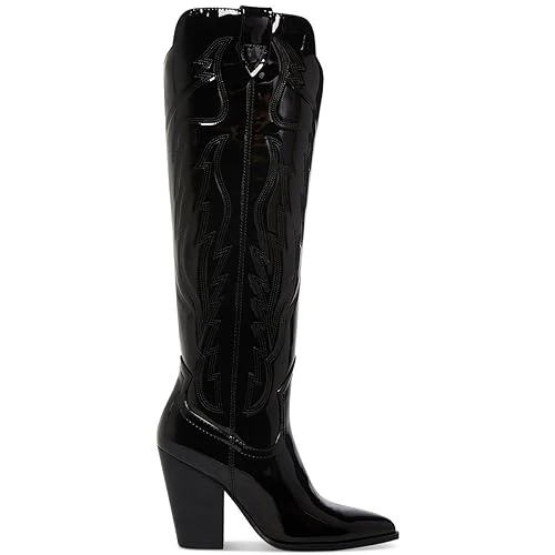 Steve Madden Womens Tessy Leather Cowboy, Western Boots B,M Black 9.5 New