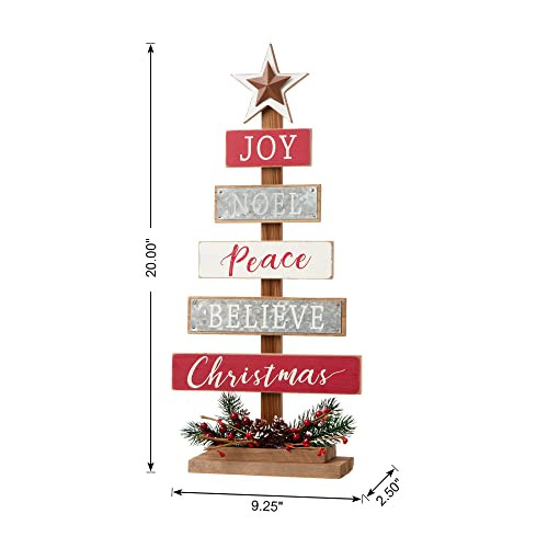 Glitzhome 20" Wooden Christmas Tree Table Decor Farmhouse Xmas Tree B08GFP4YFC New
