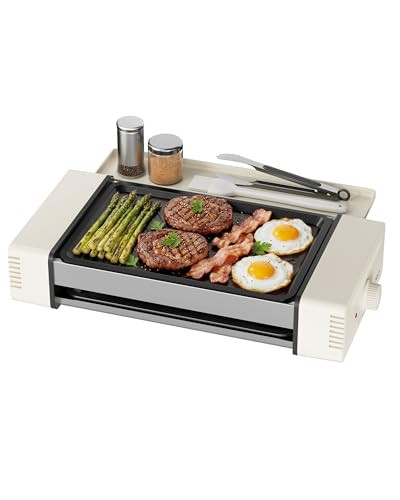 HBN 3-IN-1 INDOOR GRILL AND GRIDDLE, SMOKELESS INDOOR, DISHWASHER SAFE (BEIGE)