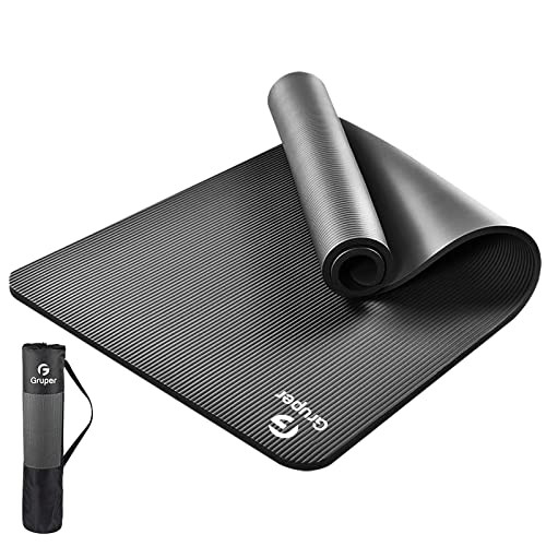 Gruper Thick Yoga Mat Non Slip Large Size 72" L x 32" W x 0.6" TH - Black