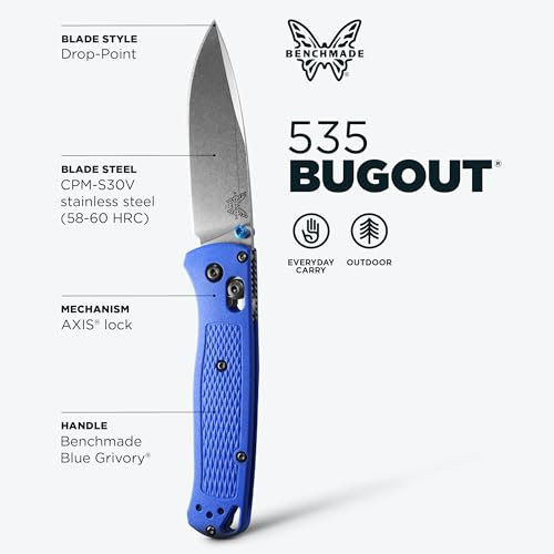 Benchmade Bugout Outdoor EDC Folding Knife, Slim, Lightweight (535) - BLUE