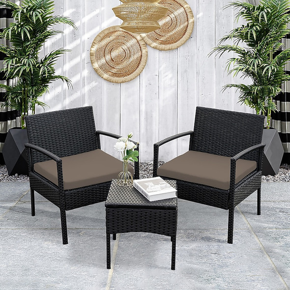 GREARDEN 3 PIECE WICKER PATIO CONVERSATION SET 2 CHAIRS, 1 TABLE - BLACK/BROWN