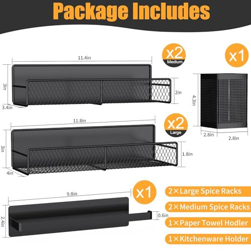 DTUQYX MAGNETIC SPICE RACK FOR REFRIGERATOR 6 PACK 100% METAL HM5219 - BLACK