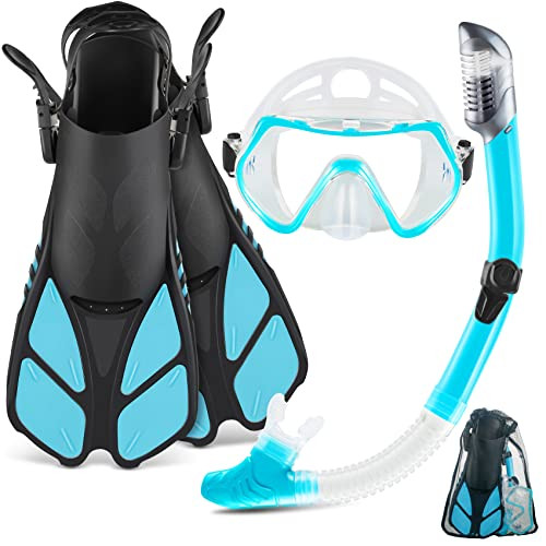 ZEEPORTE MASK FIN SNORKEL SET TRAVEL SIZE SNORKELING GEAR ADULT BLUE MEN ML/XL