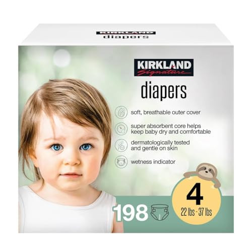 Kirkland Signature Diapers, Size 4 (22-37 Pounds), 198 Count New
