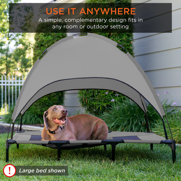 BEST CHOICE PRODUCTS 36IN RAISED COOLING PET DOG BED W/ CANOPY TRAVEL BAG - GRAY