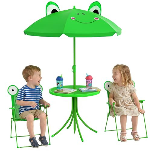 Outsunny Folding Kids Table and Chair Set Picnic Table Frog Pattern - Green New