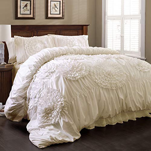 Lush Decor 3 Piece Serena Comforter Set, Queen, Ivory New