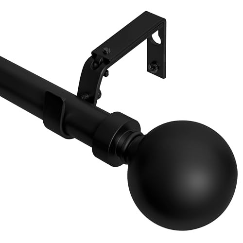 Meriville 1" Ball Single Window Treatment Curtain Rod, 48" to 84", Black