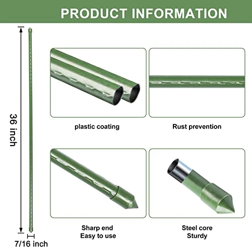 Tingyuan Garden Stakes 25 Pack Tomato Stakes Plant Sticks with 100 Ties - 36"