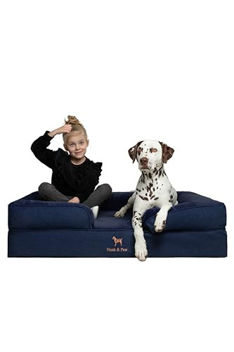 NOAH & PAW Large Dog Bed, Orthopedic Memory Cooling Foam (2X Base) - Denim Blue