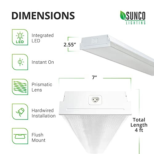 Sunco 8.5" Wraparound Garage LED Shop Light 4FT 5000K 60W, 7200 LM, B0BSJ1V3S5 New