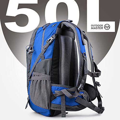 OutdoorMaster Hiking Backpack 45L - w/Waterproof Cover - Blue New