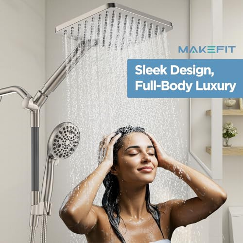 B0FRR258M8 Dual Handheld Shower Head Combo, 2-in-1 Rain Shower Heads - Nickel