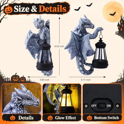 GOODECO DRAGON TREE HUGGER SOLAR LANTERN GARDEN STATUE 9.3" - GRAY