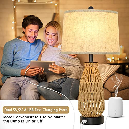 Set of 2 Rattan Coastal Woven Table Lamps 26’’ Tall - Oatmeal