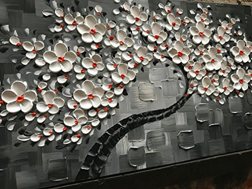 Tyed Art-24x48inch Flowers Contemporary Art Oil Painting Abstract White Flowers New