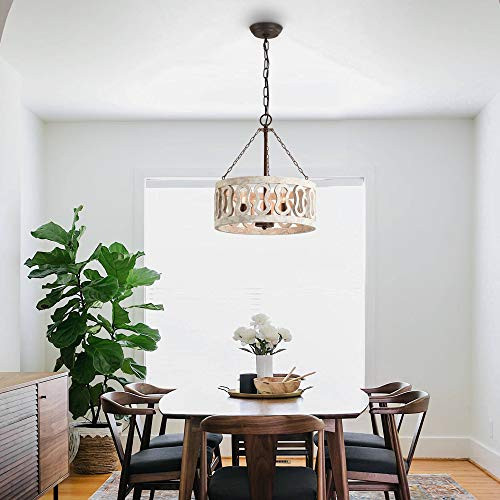 Distressed Wood Chandelier Wood Durm Pendant Lighting B08C34132D - NEW New