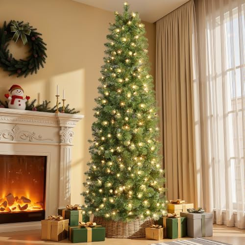 SHareconn Prelit Artificial Pencil Christmas Tree 6FT & Warm White Lights New