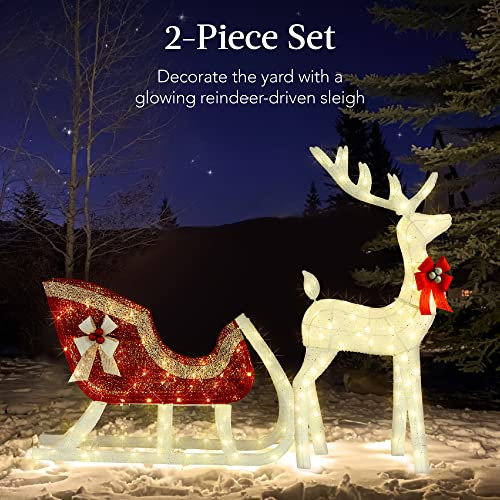 Best Choice Products Lighted Christmas 4ft Reindeer & Sleigh Outdoor - White New