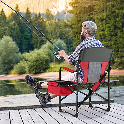 COSTWAY Folding Camping Chair Heavy-Duty Director Chair Supports 400lbs Red New