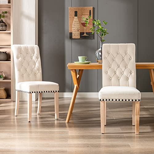 Restworld Fabric Dining Chairs Set of 2,Tufted Upholstered High Back New