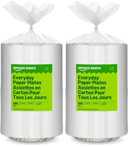 Amazon Basics Everyday Paper Plates, 8.62 Inch, Disposable, 600 Count New