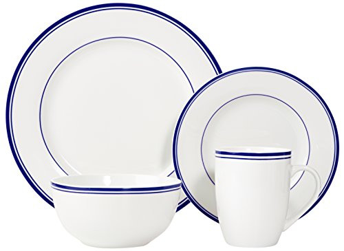 Amazon Basics 16-Piece Cafe Stripe Dinnerware Set Blue B00Q5X1VRC - NEW New