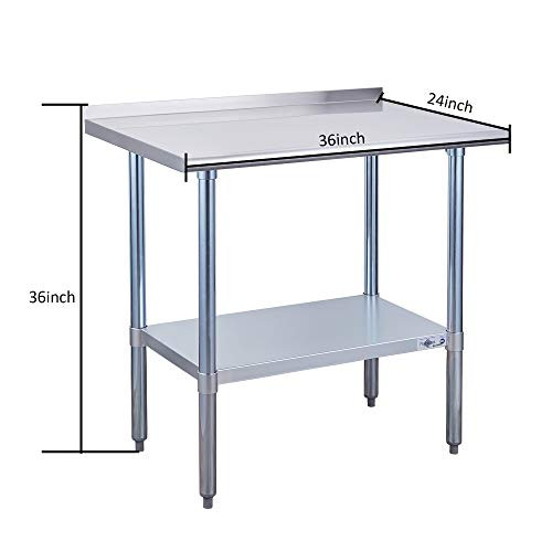 Profeeshaw Stainless Steel Prep Table NSF Backsplash Undershelf 24"×36" - Silver New