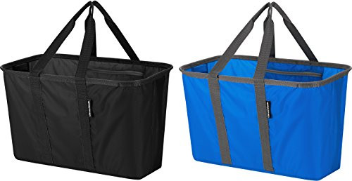 CleverMade SnapBasket 30 Liter Reusable Tote Bag, 2 Pack - Black/Royal Blue New
