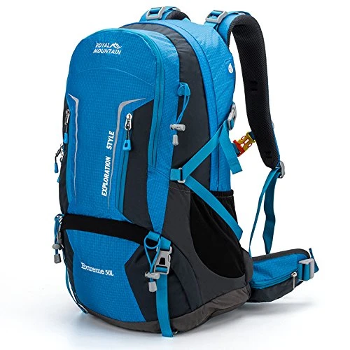 ROYAL MOUNTAIN 50L Hiking Travel Backpack with Rain Cover B078J392LR - Blue New