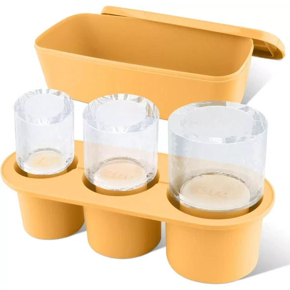 AFANQI ICE CUBE TRAY FOR TUMBLER CUP, 3 PCS SILICONE CYLINDER ICE MOLD - YELLOW