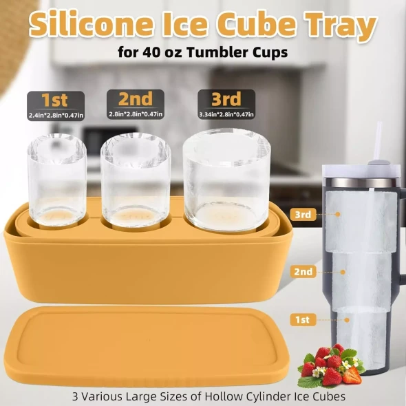 AFANQI ICE CUBE TRAY FOR TUMBLER CUP, 3 PCS SILICONE CYLINDER ICE MOLD - YELLOW
