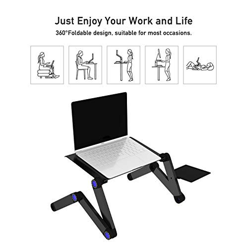Lap Stand Adjustable Sofa Desk Vented Fans/Mouse Pad Stand Up/Sitting - Black New