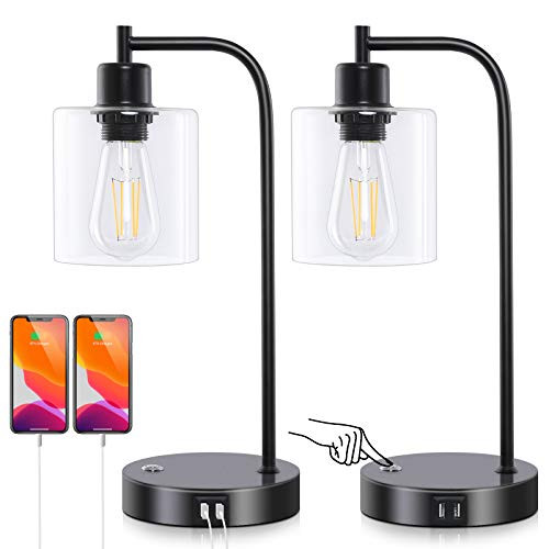 Ganiude Set of 2 Industrial Touch Control Table Lamp, 5000K Bulbs Include New