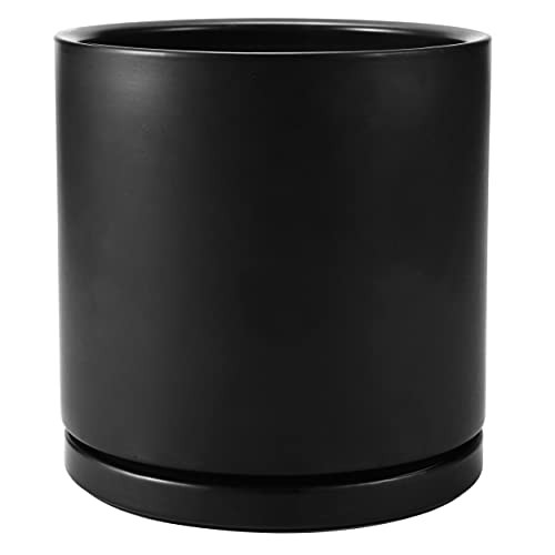 DR.Planzen Ceramic Planter Pot with Saucer and Drainage Holes Medium 8" - Black New